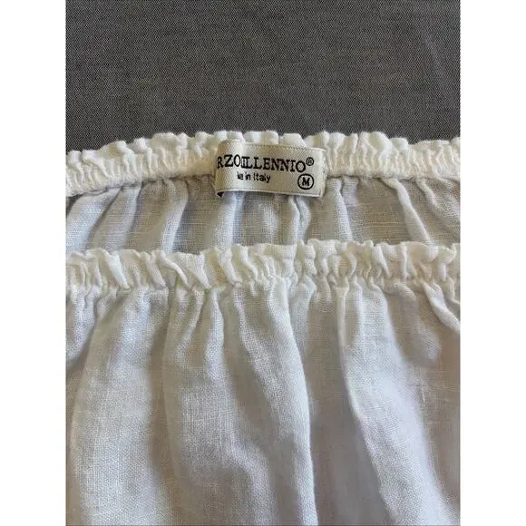 Terzo Millennio Italy White 100% Linen Blouse L Ruffle Hem Boho Top Shirt - Picture 4 of 9